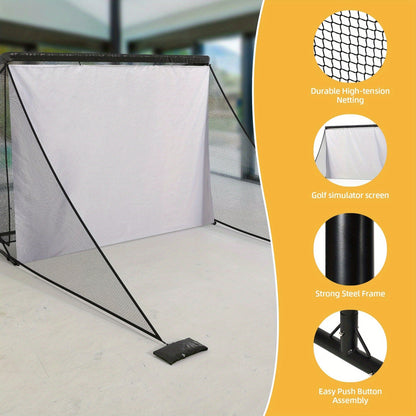Golf Hitting Net 10x7ft Steel Frame | Golf Driving Net with Side Nets & Simulator Cloth for Backyard Indoor & Outdoor Swing Practice