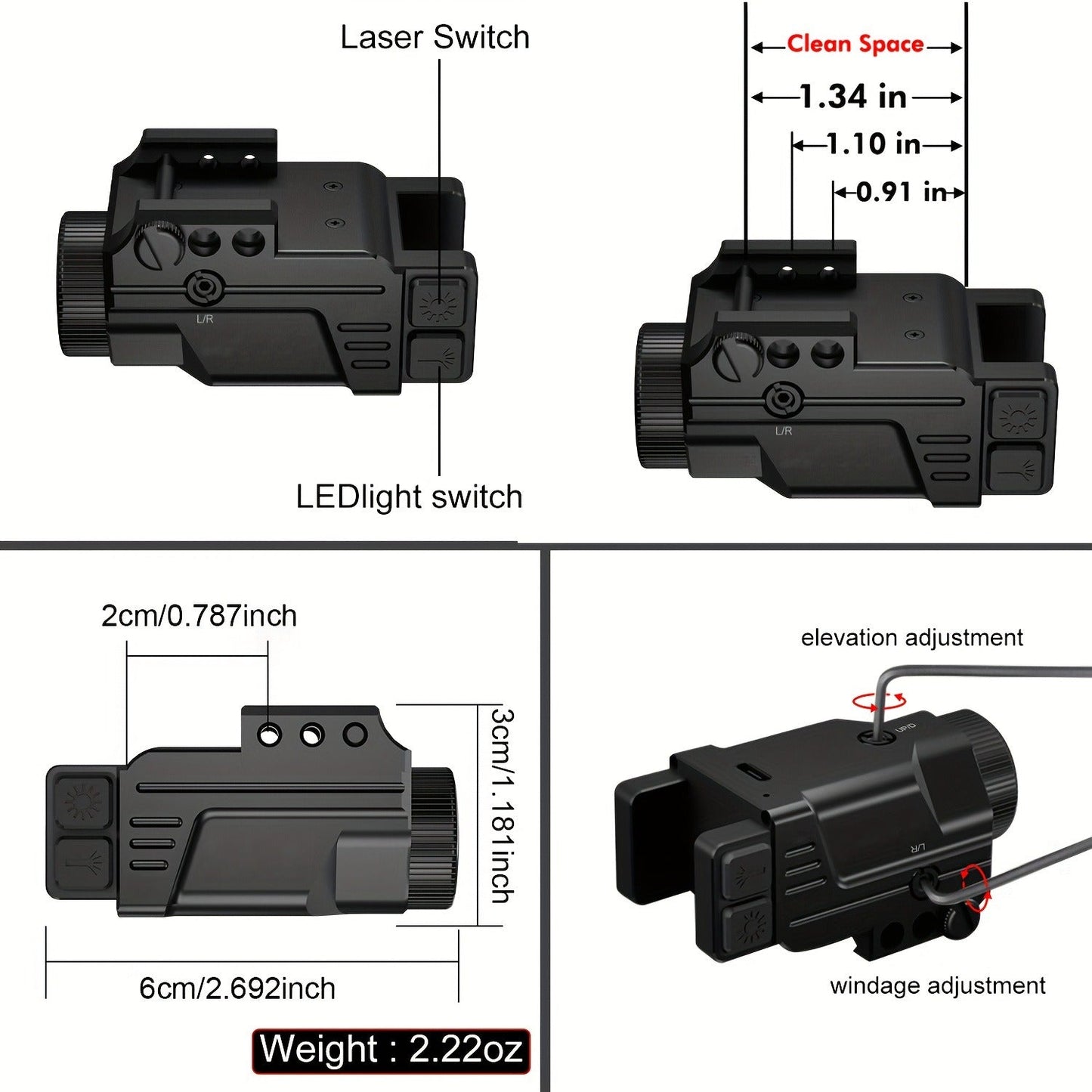 Laser Sight for Picatinny Rail Pistols – Green Red Blue Laser, CNC Aluminum, Low Profile, USB Rechargeable, 5-Hour Runtime, Fits Compact & Full-Size Handguns