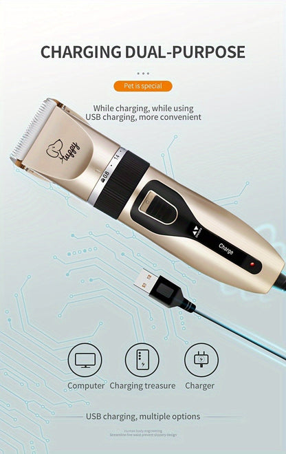 12-in-1 Pet Hair Trimmer Kit USB Rechargeable - Professional Cordless Electric Clippers for Dogs Cats Puppies Kittens, Adjustable Blade 5 Guide Combs Nail Clipper Scissors, Silent Home Grooming Set