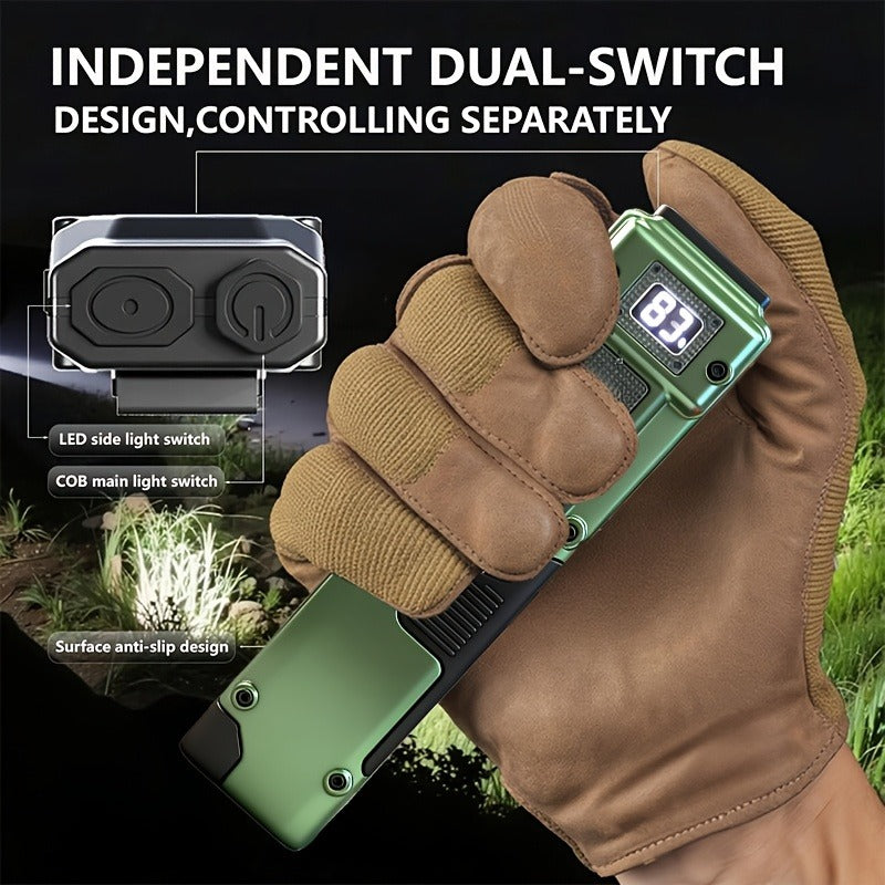 EDC Tactical Flashlight Set 2-Pack - Flat LED Torch + Mini Backup Light, 8 Modes LCD Display, USB-C Rechargeable, Aluminum Body with Back Clip for Camping, Survival & Gift