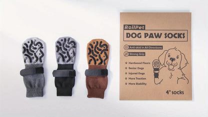 Non-Slip Dog Socks Double-Sided Grip Paw Protector with Adjustable Straps – Anti-Lick Dog Booties for Hardwood Floors, Senior Dogs & Injury Recovery, Sizes XS to L, Set of 4