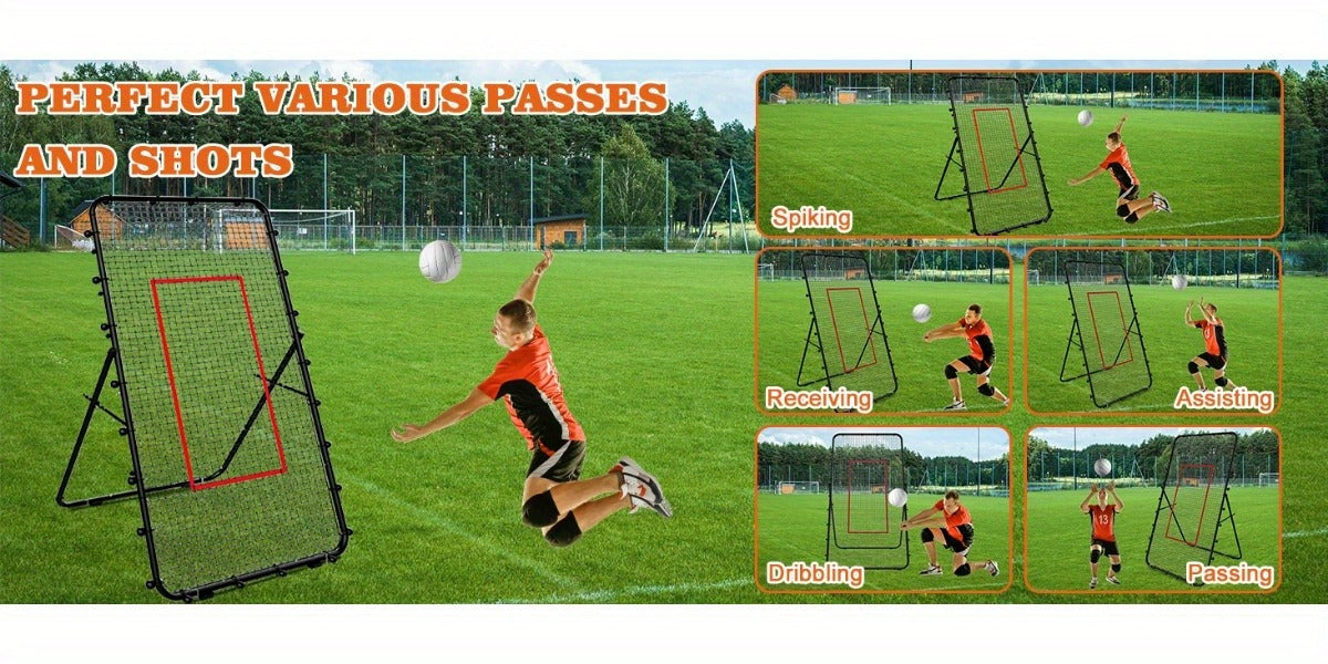 Volleyball Rebounder Net 7x4ft Adjustable Angle – Portable Steel Frame Training Rebounder with High-Tension PE Netting & 24 Elastic Cords for Volleying Bumping Spiking Practice – Solo & Team Drills
