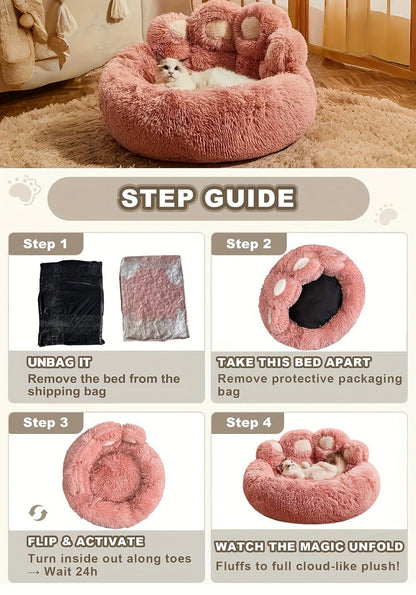 Dog Bed Cat Bed Bear Paw Round Plush Non-Slip – Soft Warm Cuddler Pet Mattress for Puppy, Small, Medium & Large Dogs and Cats, Sizes 20–36 Inch, Colors: Coffee, Pink, Gray