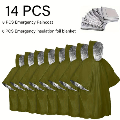 Emergency Rain Poncho 4 Pack & 14 Pack – Retains 90% Body Heat, Reusable Waterproof Raincoat for Men Women Adults, Camping Hiking Survival Kit Gear