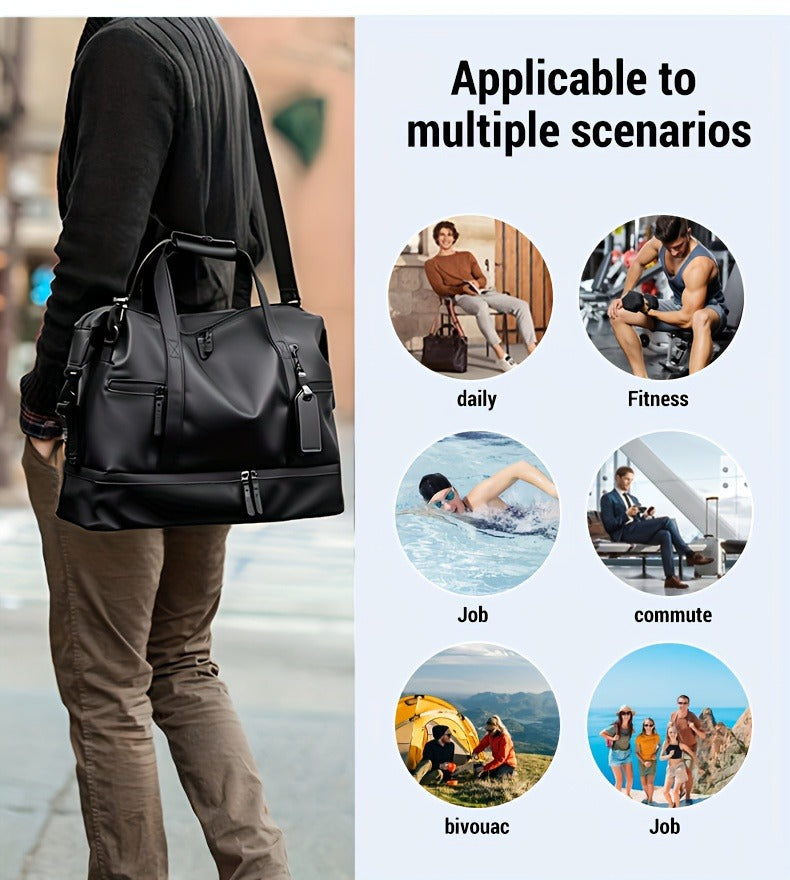 Gym Duffel Bag PU Foldable Sports Duffle with Shoe Compartment & Wet Pocket – Lightweight Weekender Travel Bag for Workout, Daily Use, Carry-On & Overnight Trips, Available in Black, Blue & Gray