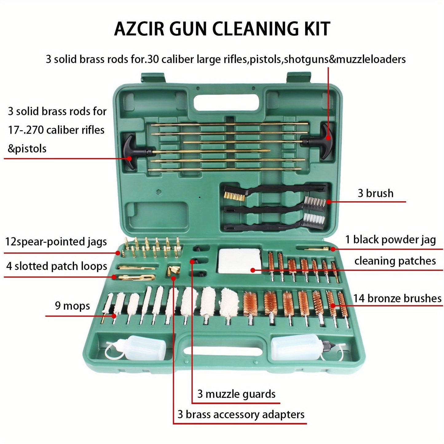 Gun Cleaning Kit 163pcs Universal Rifle Pistol Shotgun Muzzleloader Cleaning Set for Any Caliber with Carrying Case Plastic Cleaning Rods Brushes Patches Jags Complete Firearm Maintenance Kit