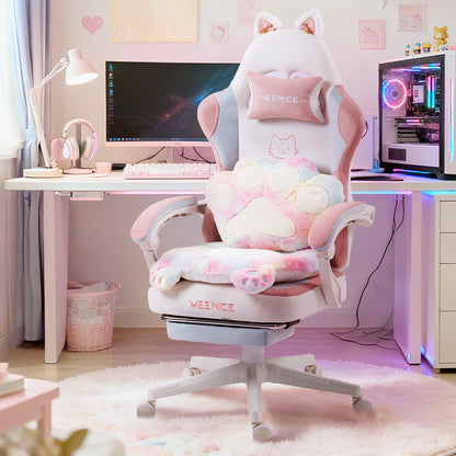 Cat Ear Gaming Chair Ergonomic Reclining Computer Chair with Footrest Paw Lumbar Cushion Wingback PC Game Chair for Girls Adults 300LBS Pink Black Blue
