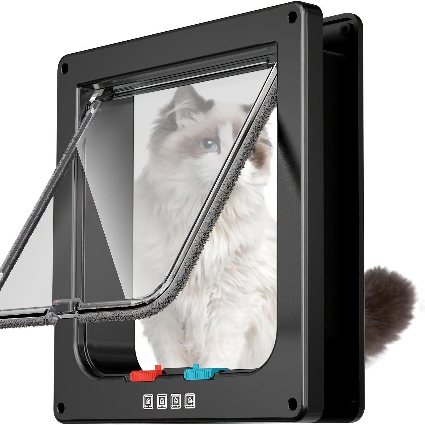 Cat Door & Dog Door with 4-Way Safety Lock – Weatherproof Flip Pet Door for Cats & Dogs, M/L/XL Sizes in White, Black & Coffee, Bonus Rainbow Ball Toy Included