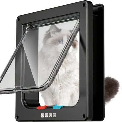 Cat Door & Dog Door with 4-Way Safety Lock – Weatherproof Flip Pet Door for Cats & Dogs, M/L/XL Sizes in White, Black & Coffee, Bonus Rainbow Ball Toy Included