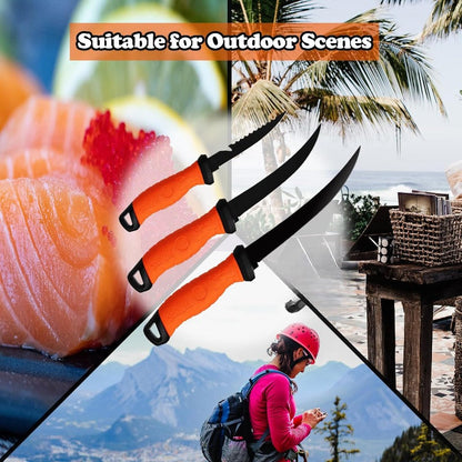 Stainless Steel Fishing Knife Set 3-Piece – 4.5 to 6.5 Inch Fish Fillet Knives for Camping, Fishing & Outdoor Use, Professional Fishing Tackle Tool Set, Ideal Fishing Gift for Men (Green)