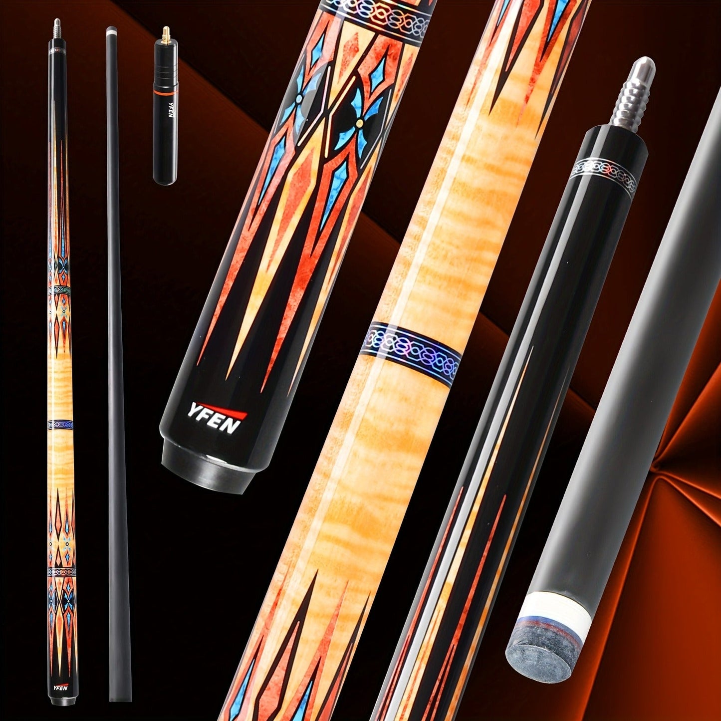 Carbon Fiber Pool Cue Stick Low Deflection Billiard Cue with 11.8mm 12.5mm Tip Pro-Taper Shaft Canadian Maple Butt Extension Compatible Professional Pool Cues for Competitive Play and Tournament Use