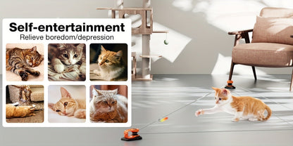 Interactive Cat Toy Auto & Remote Control - Electric Feather Mouse Lure Coursing Machine with DIY Track, Mouse Sounds, Auto Timer, Boredom Buster for Indoor Cats Kittens, 2 Speed Modes