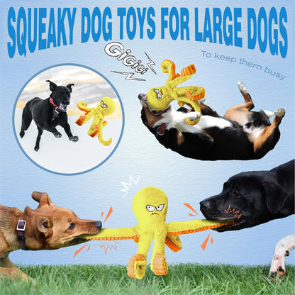 Tough Dog Chew Toy Octopus - Squeaky Stuffed Interactive Dog Toys for Large Dogs, Crinkle Tug of War Plush Dog Toy to Keep Dogs Busy, Durable Dog Toys 1/2/4 Pack - Blue & Yellow Octopus