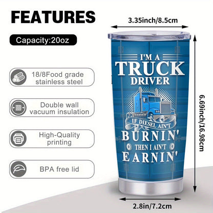 Truck Driver Tumbler 20oz Stainless Steel Insulated Coffee Cup with Lid Birthday Gift for Husband Son Grandpa Nephew Farmer Truck Driver Men