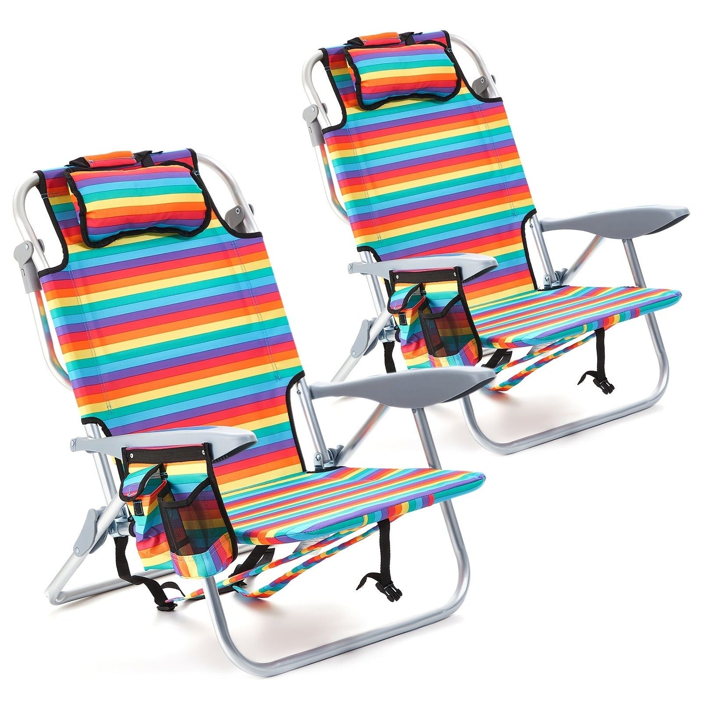 Folding Beach Chair Lay Flat Camping Chair for Adults 4 Position Adjustable Backpack Chair with Cup Holder Towel Bar Cooler Pouch Lightweight Portable Outdoor Lounge Chair