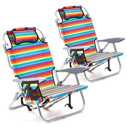 Folding Beach Chair Lay Flat Camping Chair for Adults 4 Position Adjustable Backpack Chair with Cup Holder Towel Bar Cooler Pouch Lightweight Portable Outdoor Lounge Chair