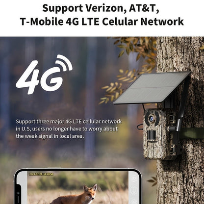 4G LTE Solar Trail Camera – 2K 1440p, No-Glow Night Vision 75ft, 0.2s Trigger, Built-in SIM, Remote Viewing, Wildlife Hunting Camera
