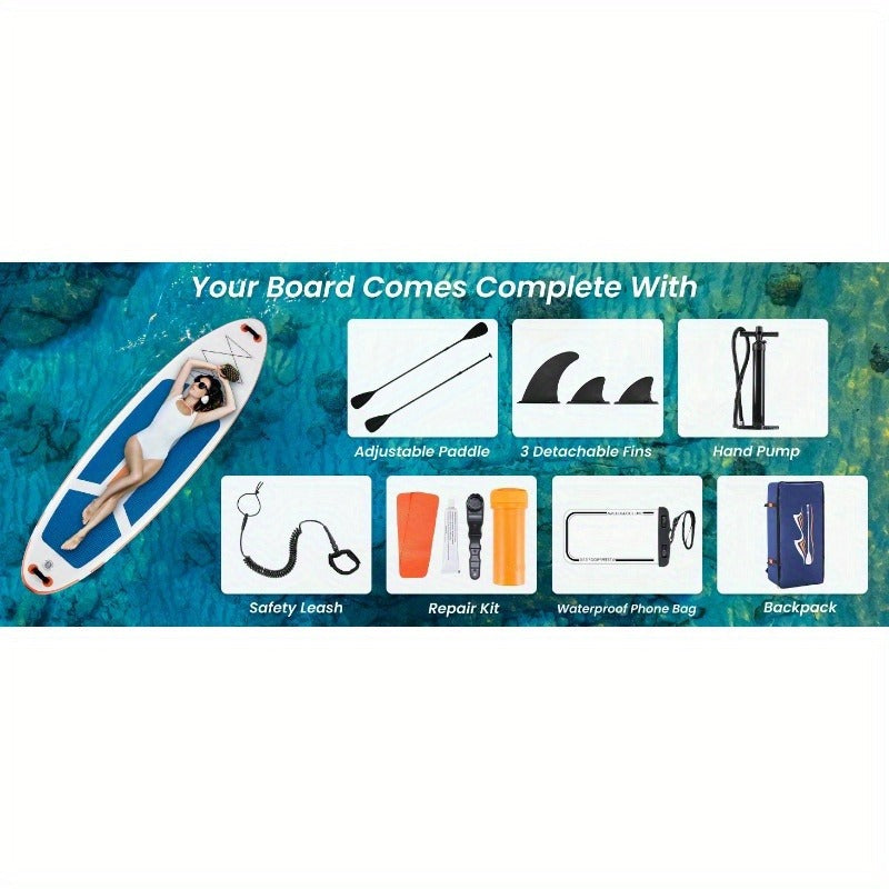 Ultralight Inflatable SUP Board Wide Stable Design Non-Slip EVA Deck Portable Quick-Dry All-Season Performance for All Skill Levels Beginners Adults