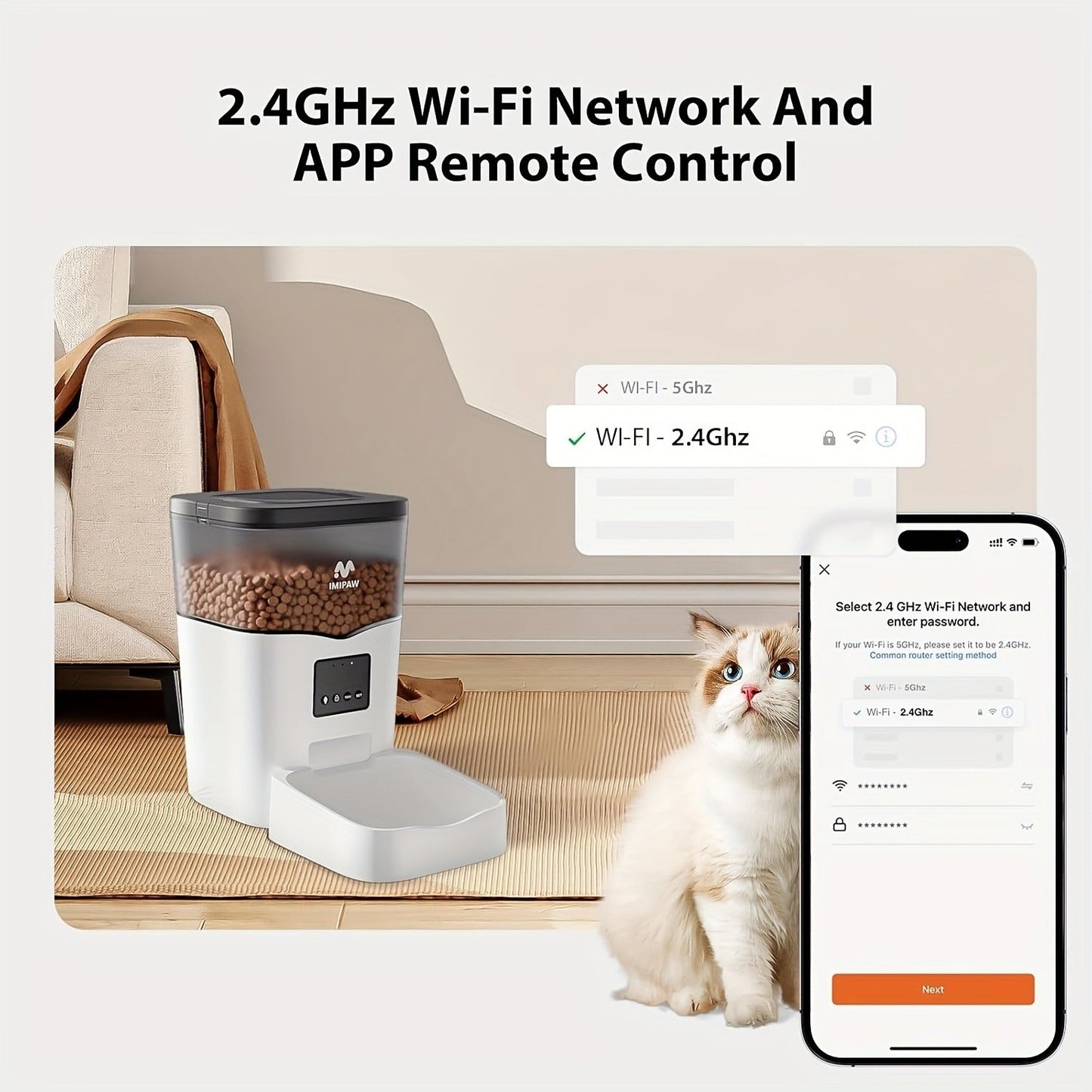 Smart WiFi Automatic Pet Feeder 101oz - App Control, Up to 10 Meals Per Day, HD Camera Option with 2.4G & 5G, Voice Assistant Compatible, USB Powered, Remote Monitoring for Cats & Dogs, IMIPAW