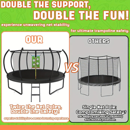 Outdoor Trampoline with Safety Enclosure Net Football Toss Game 8 10 12 14FT Round Backyard Trampoline for Kids Adults Indoor Outdoor Party Play