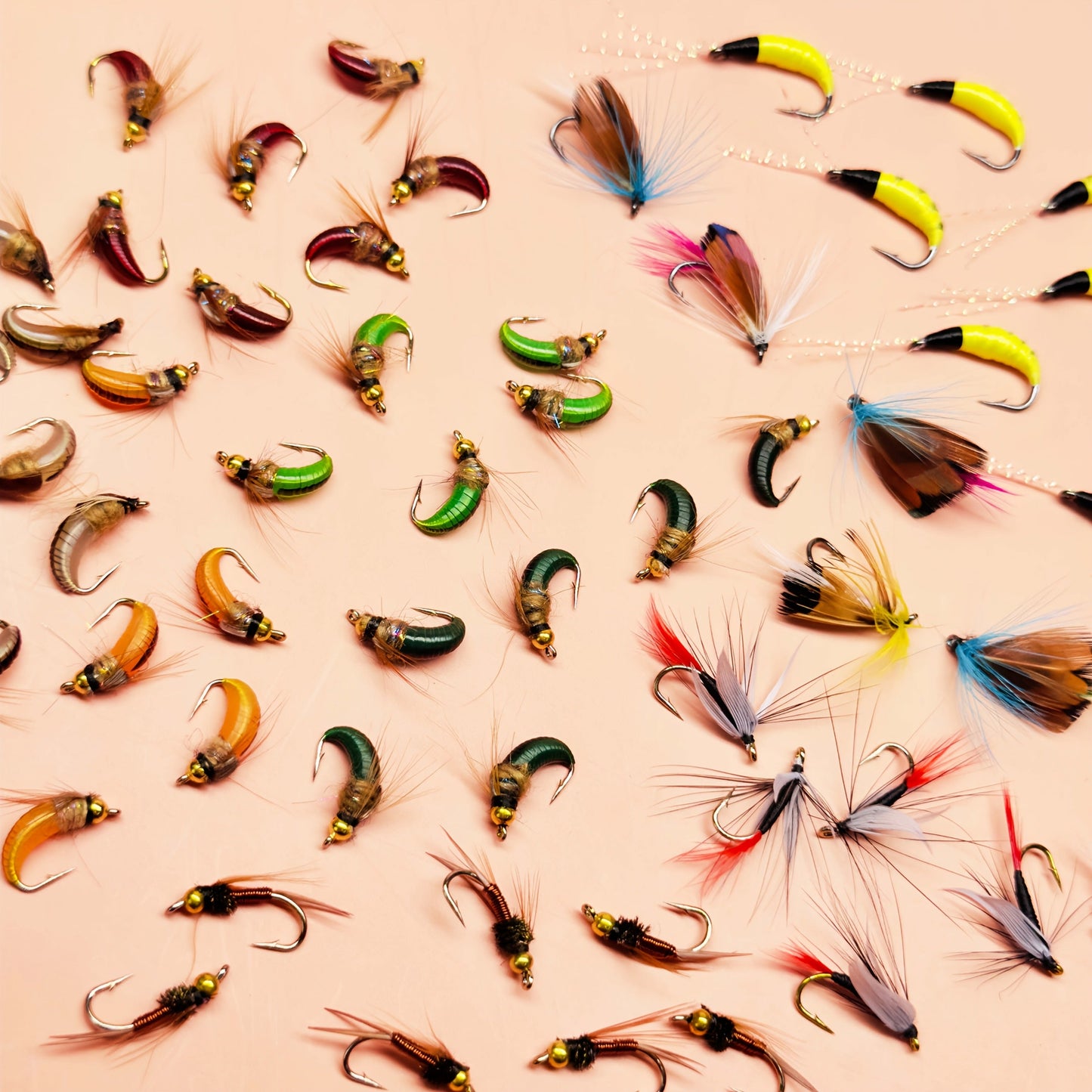 Fly Fishing Lures 72pcs Dry & Wet Flies Assortment with Fly Box - Hand-Tied 6 Patterns for Trout, Bass & Salmon, Biomimetic Bait, Fisherman Gift