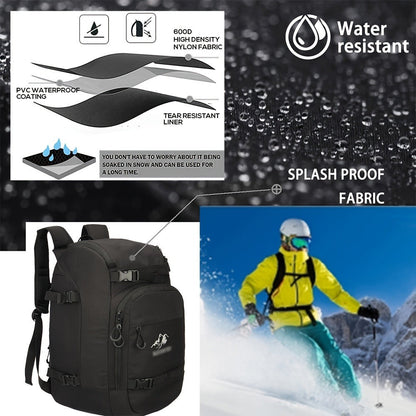 Ski Boot Bag Snowboard Backpack 40-50L Large Capacity Snow Gear Bag for Skiing Helmet Goggles Gloves Snowboard Accessories Winter Sports Equipment Bag Black