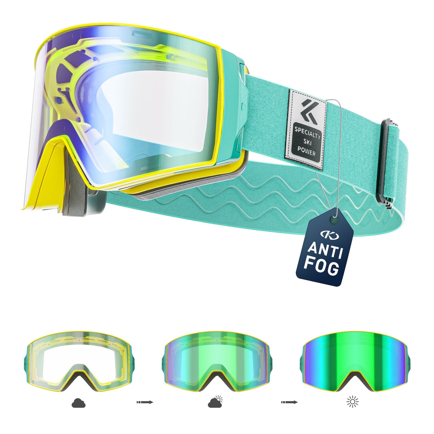 Magnetic Photochromic Ski Goggles OTG Helmet Compatible – 16-Point Magnetic Swap Lens, Triple-Layer Foam, Double Anti-Fog Dual-Layer PC 99.99% UV Protection for Men & Women, Includes Case & Bag