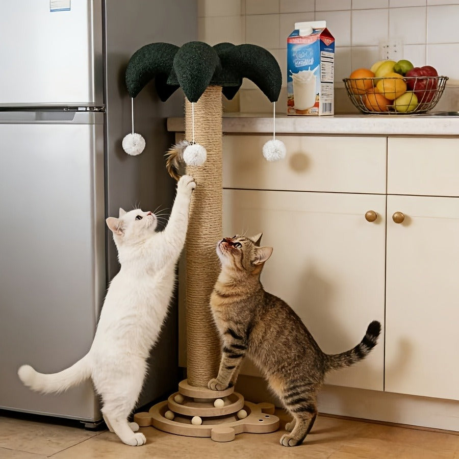 Cat Scratching Post Sisal Vertical Clown Hat Design, Wear-Resistant Cat Scratch Board with Cat Climbing Frame & Teaser Toy, Fun Shaped Cat Scratcher for Indoor Cats, Millet & Turtle Shape, Green