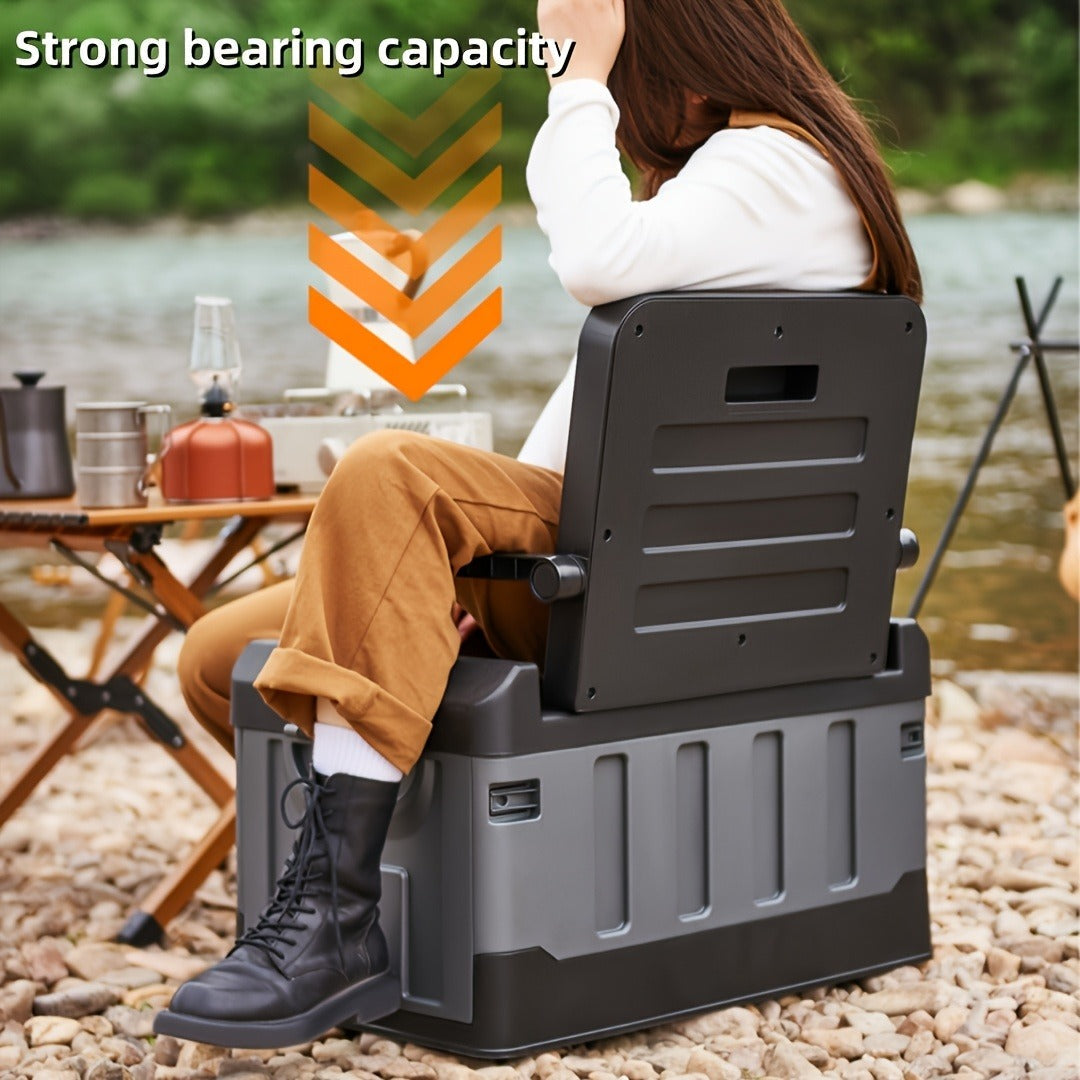 Portable Camping Stool with Backrest & Storage Compartments – Foldable Outdoor Fishing Seat, Lightweight Ergonomic Design for Hiking, Travel, Car Trips & Outdoor Adventures, Optional Waterproof Bag Included