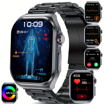 AMOLED Smartwatch 2.04" Display, Bluetooth 5.3 Calling, NFC, 530mAh Battery, Multi-Sport Modes, Voice Assistant, SOS, Menstrual & Weather Forecast, Magnetic Charging, Compatible with iOS & Android, Unisex Gift for Men & Women