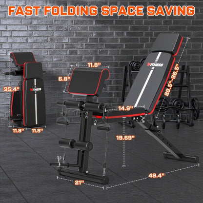 Adjustable Weight Bench 6-in-1 Foldable – Flat Incline Decline, Resistance Bands, Preacher Curl & Leg Developer, 770lb Capacity – Home Gym Strength Training Bench
