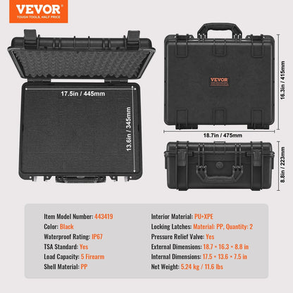 Hard Pistol Case IP67 Waterproof – TSA Approved Lockable Handgun Case with XPE Pre-Cut Foam Lining, Pressure Release Valve & Dual Padlock Holes for Safe Firearm Transport & Storage