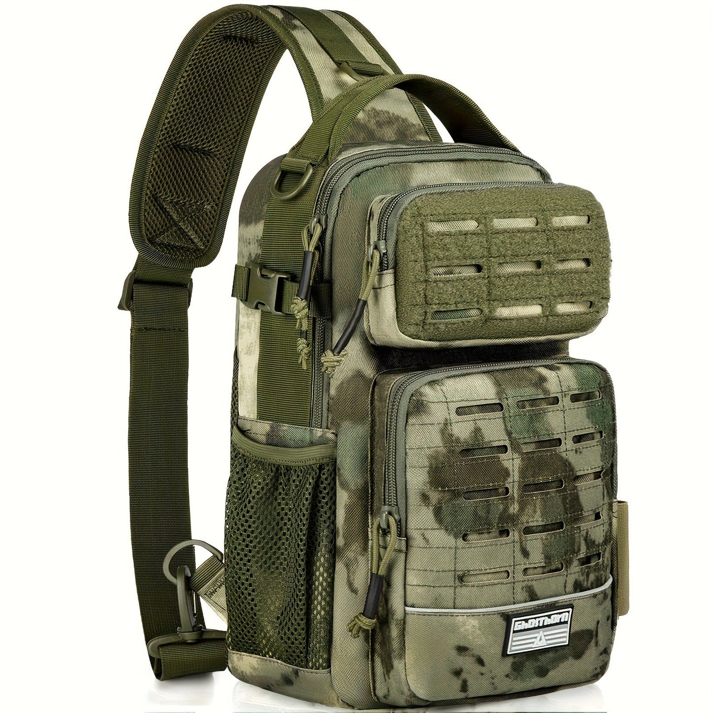 Camouflage Fishing Shoulder Bag with Zipper – Tactical Outdoor Gear Bag for Fishing Tackle, Hunting & Camping, Multi-Pocket Crossbody Bag, Available in Green Camo, Black Camo, Black & Khaki, Gift Box Option