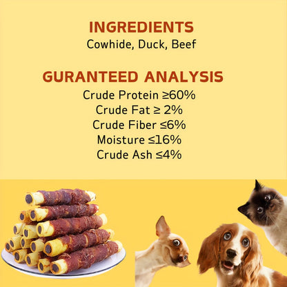 Dog Chew Treats Chicken & Duck Wrapped Cowhide Sticks – High Protein Beef Skin Stuffed Snacks, Long-Lasting, Easy to Digest, Training Reward for Dogs, 5.29oz (Chicken or Duck Flavor)