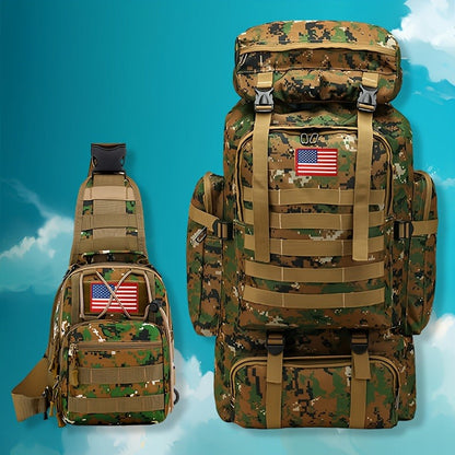 Tactical Backpack 2-Pack 21 Gallon 3-Day Assault Pack with Chest Pack Polyester Stripe for Hiking Camping Hunting Travel Work Sports Men