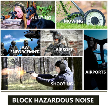 Electronic Shooting Earmuffs NRR 22dB Active Noise Cancelling Hearing Protection with Sound Amplification - Foldable Adjustable Ear Muffs for Shooting Range Hunting Mowing, Pink Green Brown Blue Black Camo