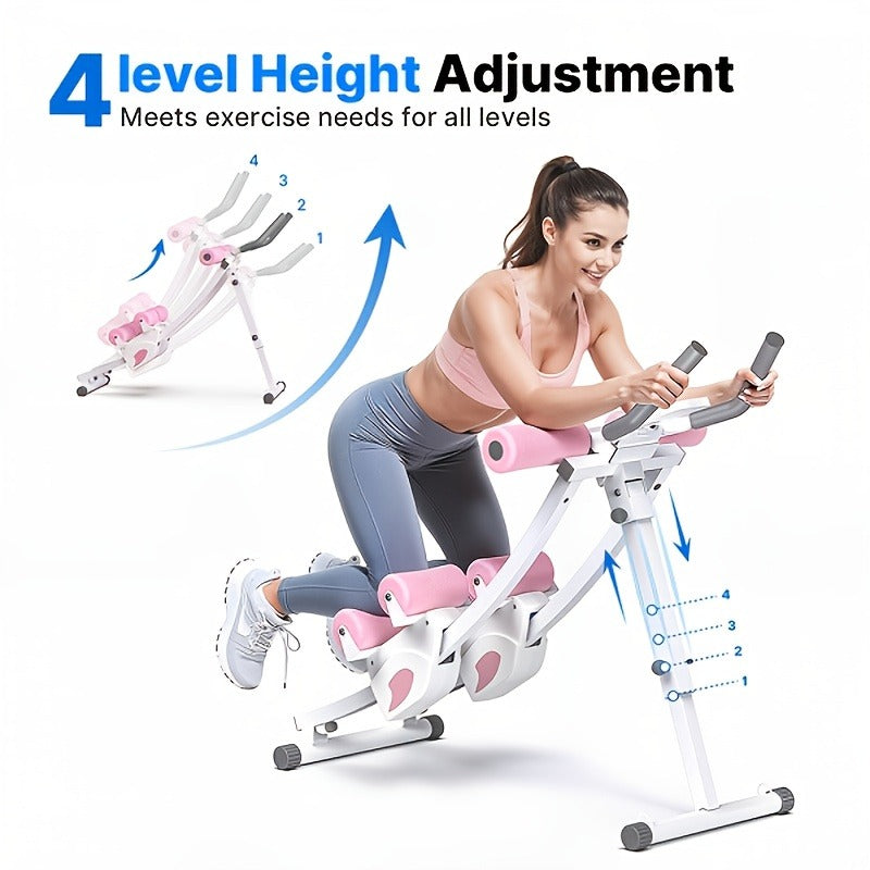 Ab Machine Adjustable Dual-Track Core Trainer with LCD Display – Foldable Ab Roller 440LB Capacity, 110° Curved Track & Knee Pad for Home Gym Men Women