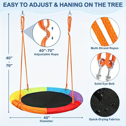 Outdoor Swing Set for Kids 3-in-1 Metal A-Frame 550 lbs Disc Saucer Swing Backyard Playground