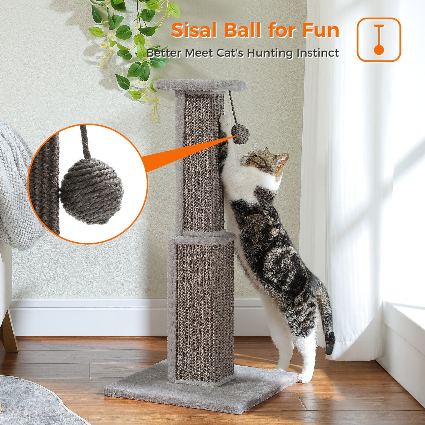Cat Scratching Post Multi-Tier Sisal Tower for Indoor Cats – 18.9" & 32" Cat Tree with Hanging Ball Toy, Natural Sisal Rope, Sturdy Base – Green, Brown, Gray, Black, Beige Options