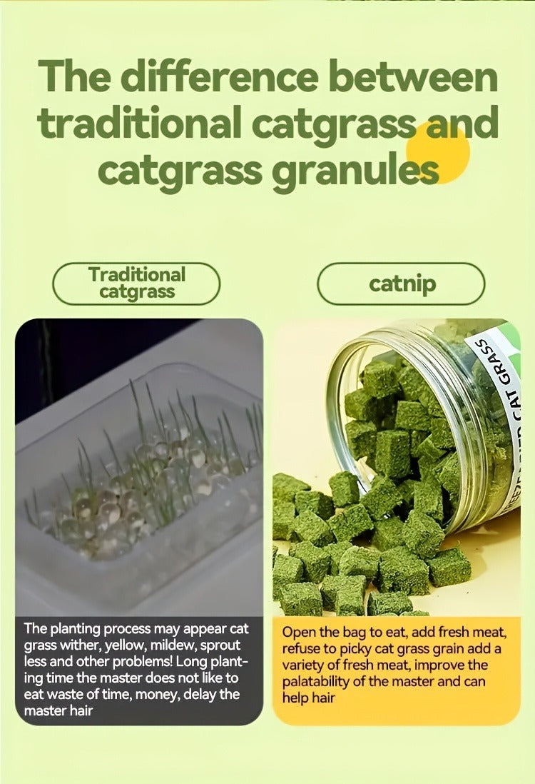 Cat Grass Pellets Freeze-Dried 150g – Mint Flavor Hairball Control Granules, Natural Chewing & Teeth Grinding Snack for Cats, Digestive Support Cat Treat (5.29oz)