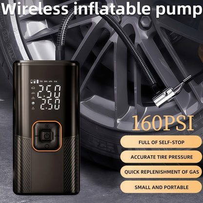 Portable Wireless Tire Inflator Air Compressor Digital Display Fast Pump Lithium Battery for Car Motorcycle Bike Emergency Inflation with Nozzle Adapters