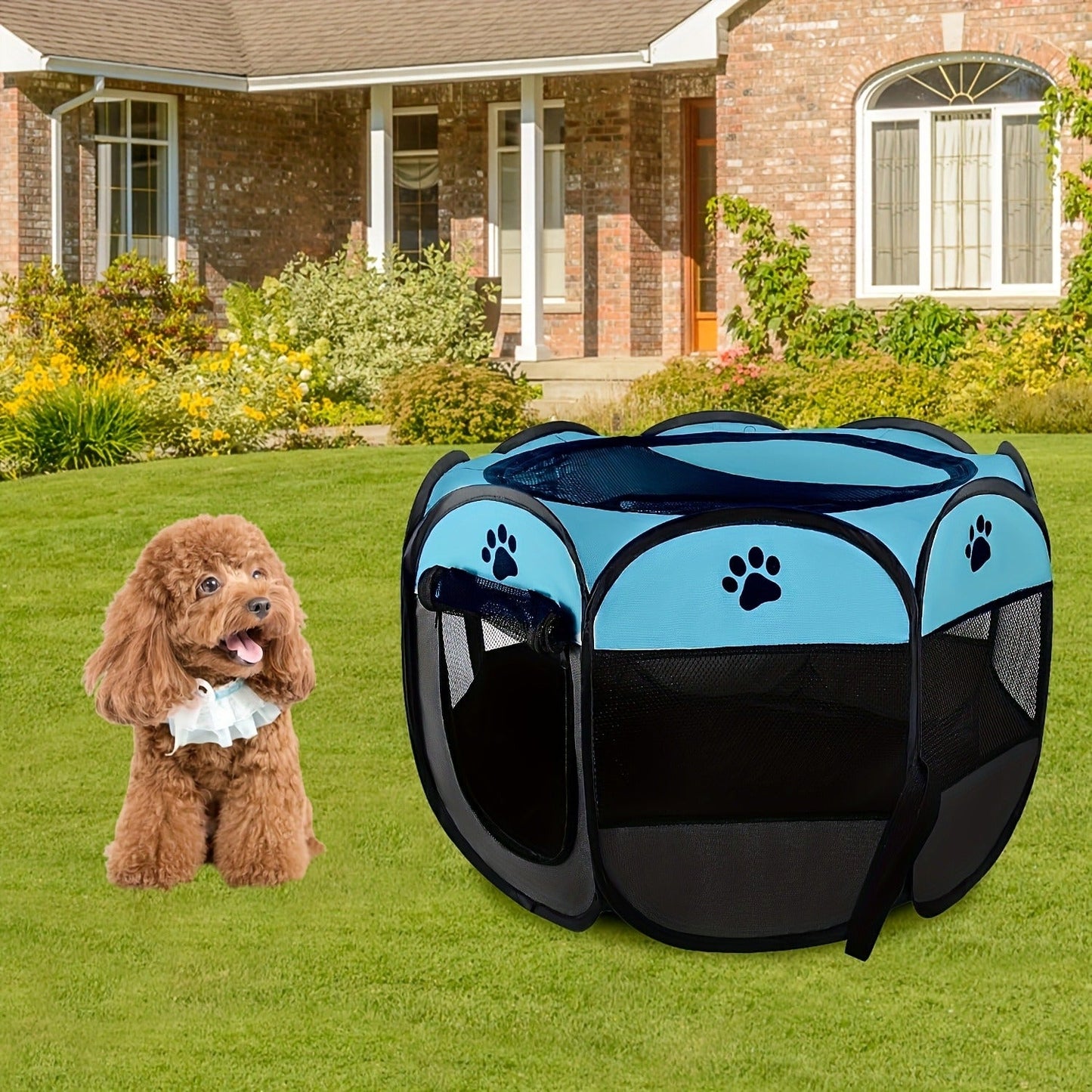 Foldable Octagonal Pet Tent & Playpen – Oxford Cloth Scratch-Resistant Dog Cage & Cat Kennel for Indoor & Outdoor Use, Portable Pet Fence for Puppies & Cats, Travel & Camping, M/L/XL
