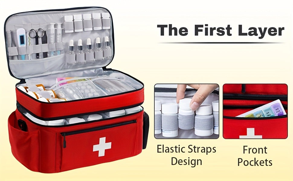 Medicine Storage Bag Organizer – Household First Aid Kit Bag, Portable Medicine Cabinet Basket with Compartments for Home, Travel & Emergency
