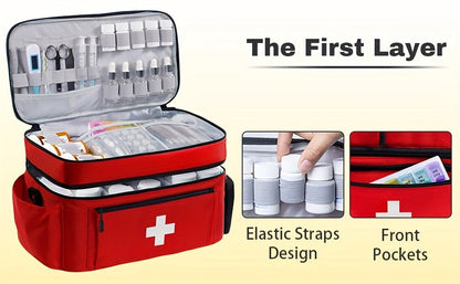 Medicine Storage Bag Organizer – Household First Aid Kit Bag, Portable Medicine Cabinet Basket with Compartments for Home, Travel & Emergency