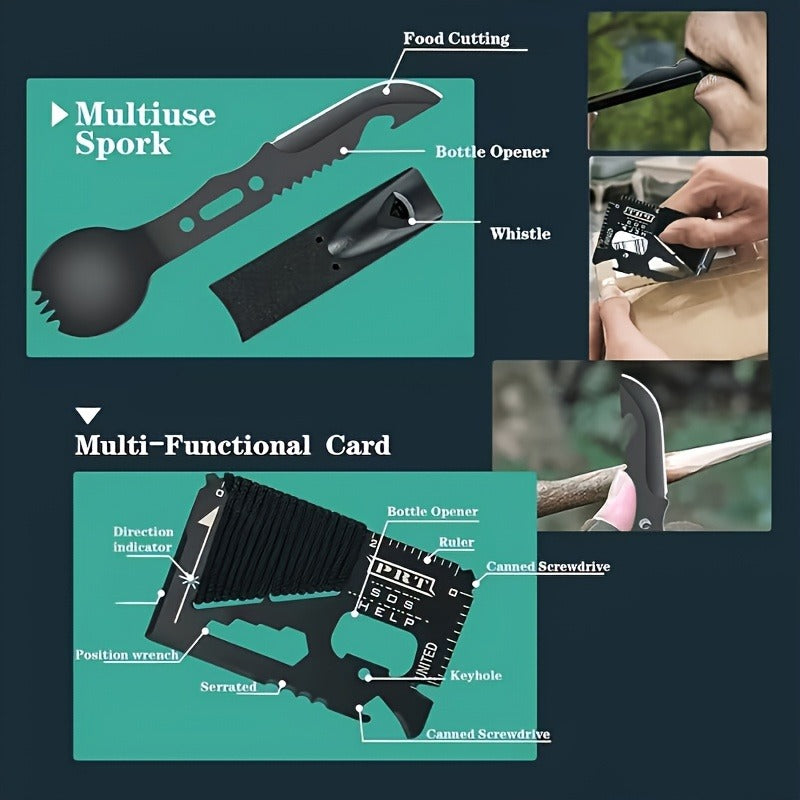 28-in-1 Survival Kit Compact Emergency Gear Set for Men Camping Hiking Outdoor Preparedness Birthday Gift Tactical Survival Tools Black