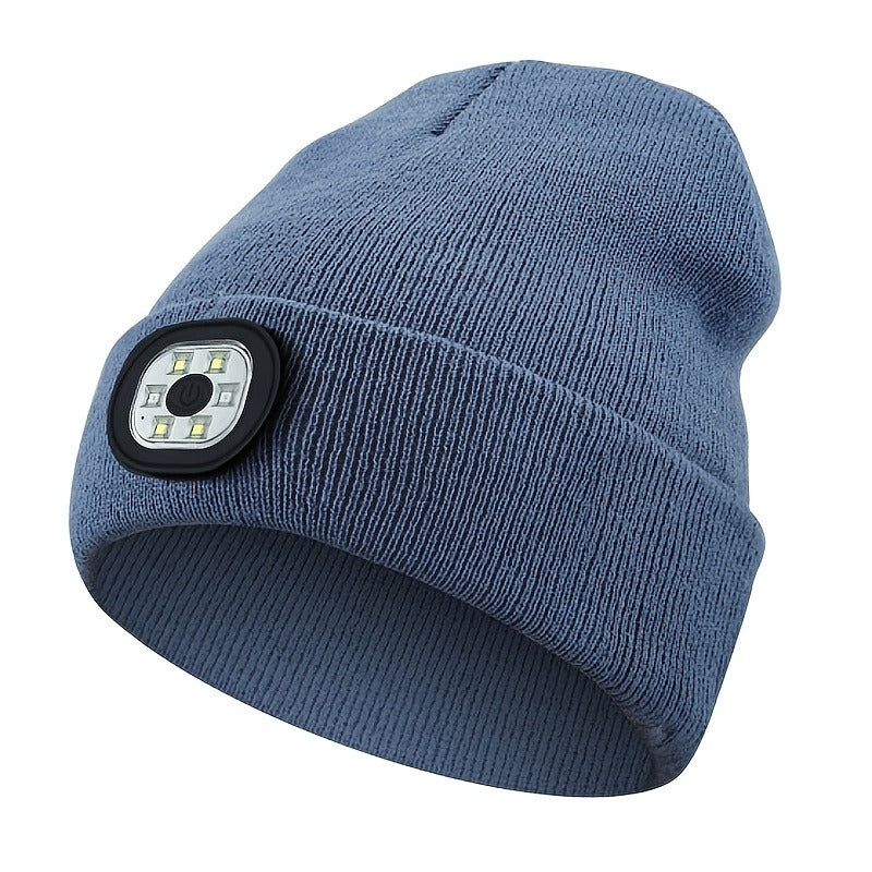 LED Knit Beanie with USB Rechargeable Lights – Light-Up Acrylic Knit Hat for Running, Hiking & Outdoor Activities, Stretchy Unisex Winter Beanie with Built-In LED Headlamp, Lightweight & Warm
