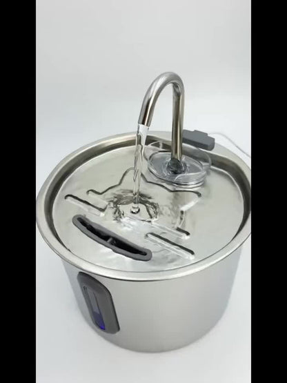 Stainless Steel Cat Water Fountain 74oz - 304 Food-Grade Steel, Ultra-Quiet USB Pump, 3-Stage Filtration, Visible Water Level Window, Auto Circulation for Cats & Small Dogs