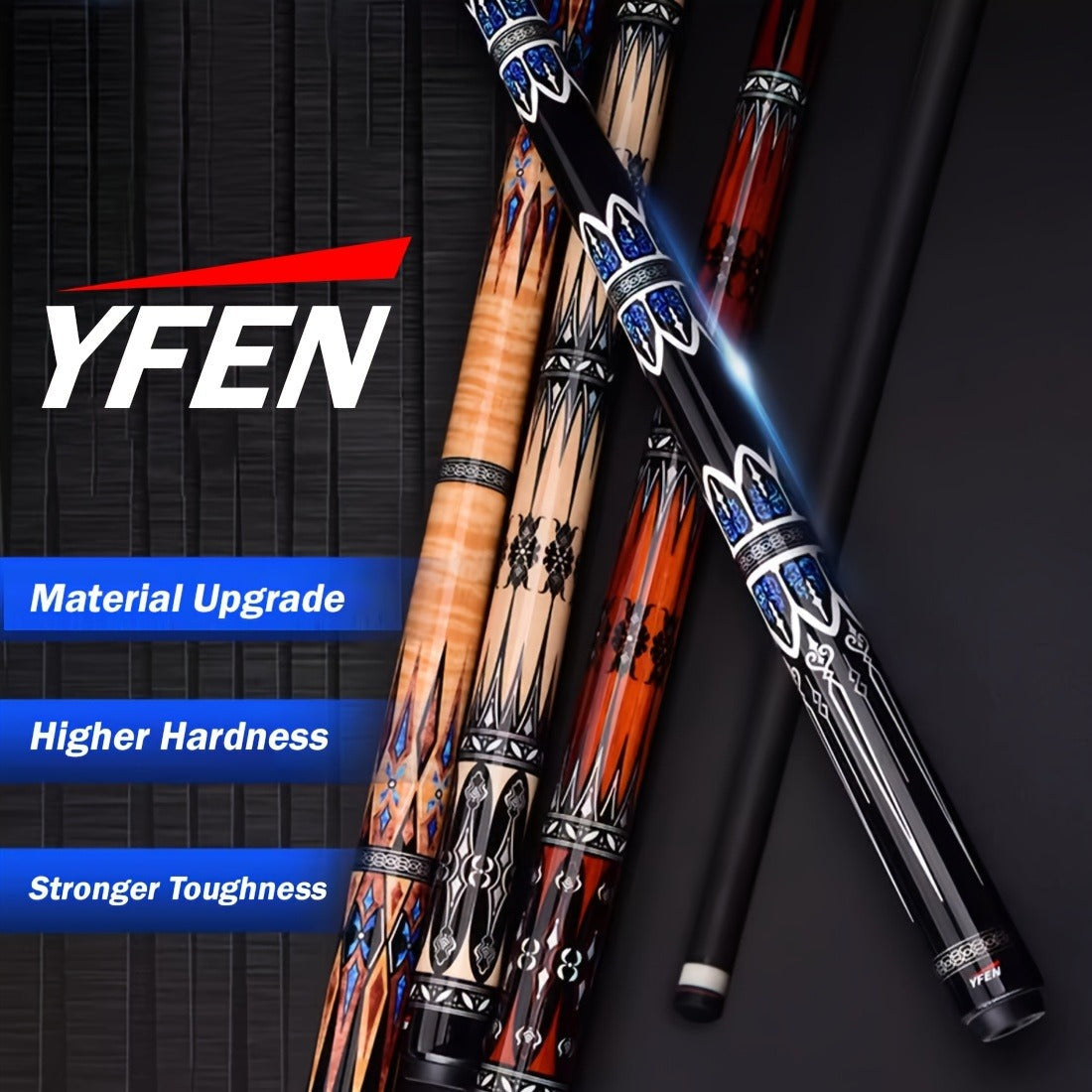 Carbon Fiber Pool Cue Stick 12.5mm Low Deflection Professional Billiard Cue with Extension Canadian Maple Wavy Pin Wrapless Design Dent-Resistant Shaft