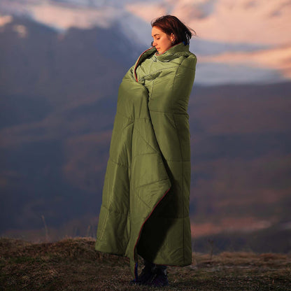 Puffy Camping Blanket Foldable Lightweight Water Resistant with 3D Eye Mask - DWR Coated Outdoor Blanket for Camping, Hiking, Travel, Beach, Stadium & Car, Warm Packable Throw in 4 Colors, 55" x 78"