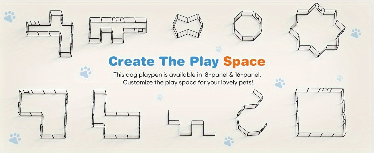 Metal Dog Playpen with Door DIY 8 or 16 Panel Foldable Pet Pen for Small Medium Large Dogs Puppies Easy Assemble Indoor Outdoor Use 24 32 40 Inch Height